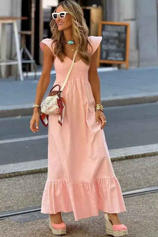 peach smocked maxi dress - FamilyClothes