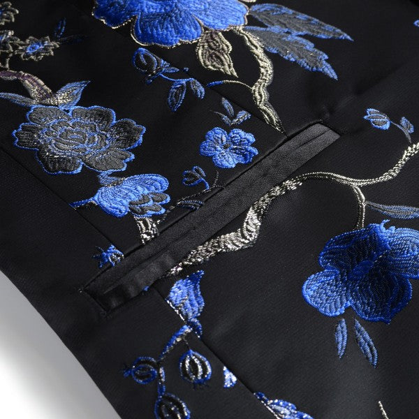 Men's 2 Piece 1 Button Floral Embroidered Suit - FamilyClothes
