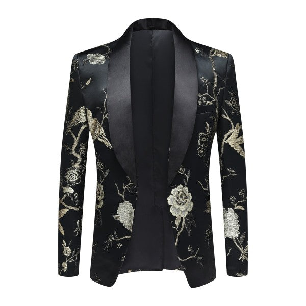 Men's 2 Piece 1 Button Floral Embroidered Suit - FamilyClothes