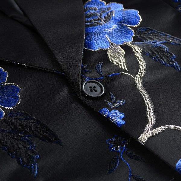 Men's 2 Piece 1 Button Floral Embroidered Suit - FamilyClothes