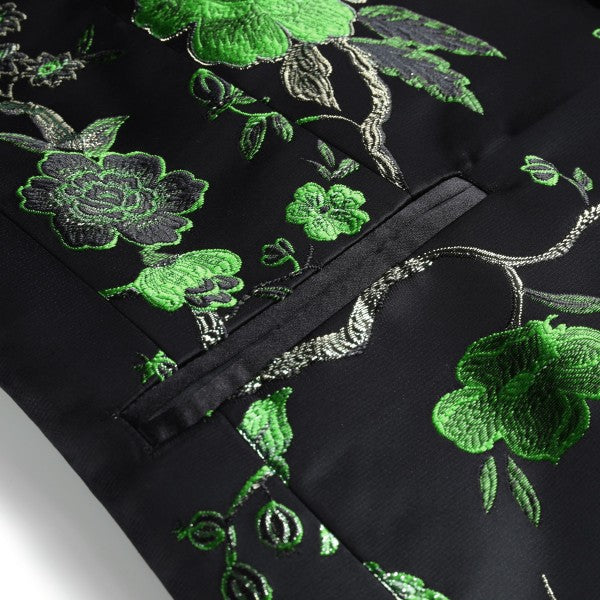 Men's 2 Piece 1 Button Floral Embroidered Suit - FamilyClothes