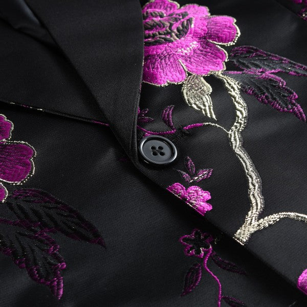 Men's 2 Piece 1 Button Floral Embroidered Suit - FamilyClothes