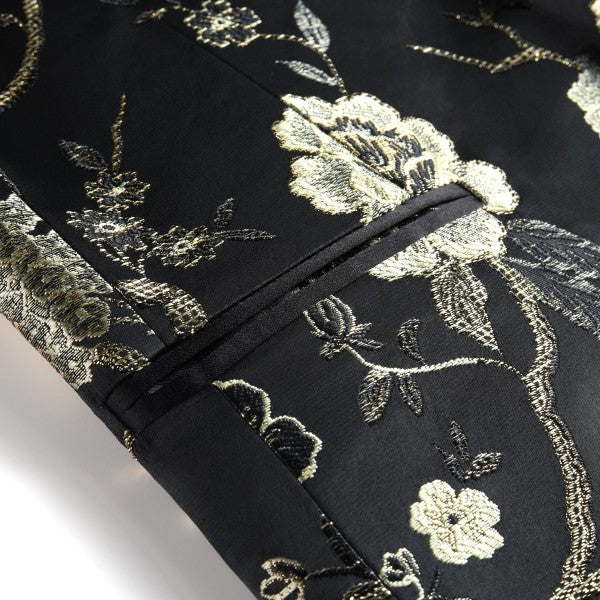 Men's 2 Piece 1 Button Floral Embroidered Suit - FamilyClothes