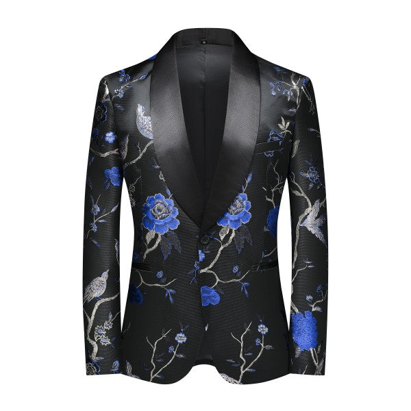 Men's 2 Piece 1 Button Floral Embroidered Suit - FamilyClothes
