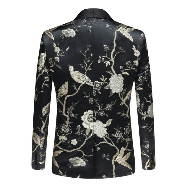 Men's 2 Piece 1 Button Floral Embroidered Suit - FamilyClothes