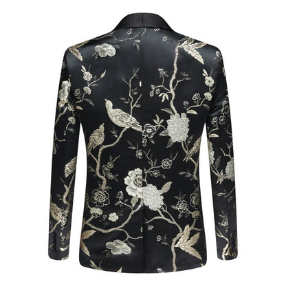 Men's 2 Piece 1 Button Floral Embroidered Suit - FamilyClothes