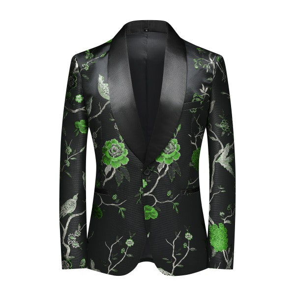 Men's 2 Piece 1 Button Floral Embroidered Suit - FamilyClothes