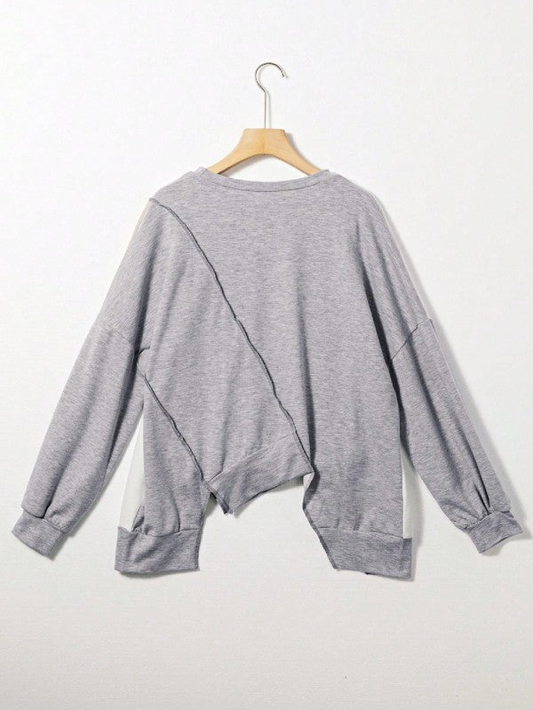 Cotton Stitching Irregular Hem Block  Pullover - FamilyClothes