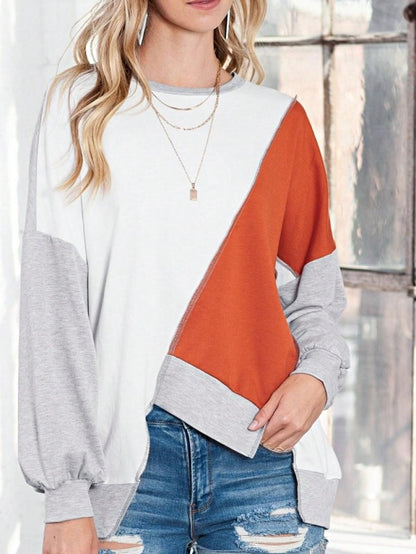 Cotton Stitching Irregular Hem Block  Pullover - FamilyClothes