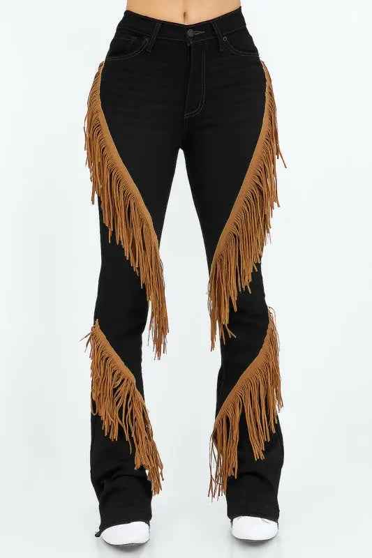 Western Fringe Bootcut Jeans for Trendy Effortless Style - FamilyClothes