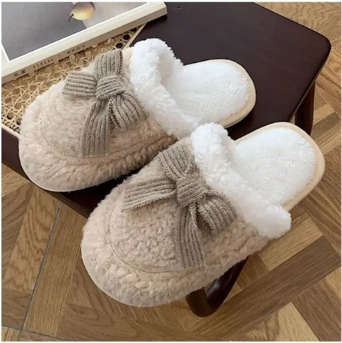 Cozy Knit Bow Slippers - FamilyClothes