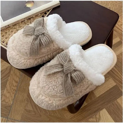 Cozy Knit Bow Slippers - FamilyClothes