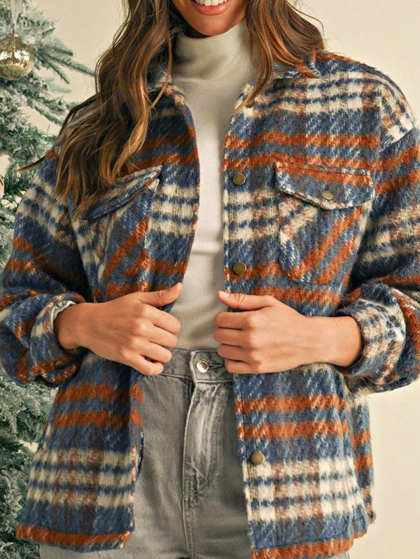 Blue Red Mint Plaid Shacket Cardigan for Trendy Layering - FamilyClothes