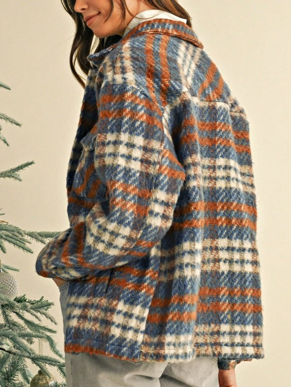 Blue Red Mint Plaid Shacket Cardigan for Trendy Layering - FamilyClothes