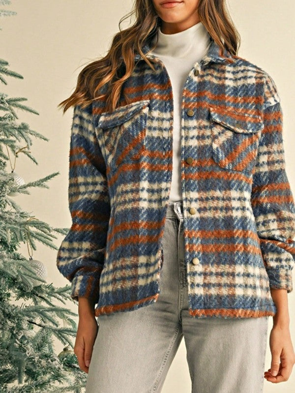 Blue Red Mint Plaid Shacket Cardigan for Trendy Layering - FamilyClothes