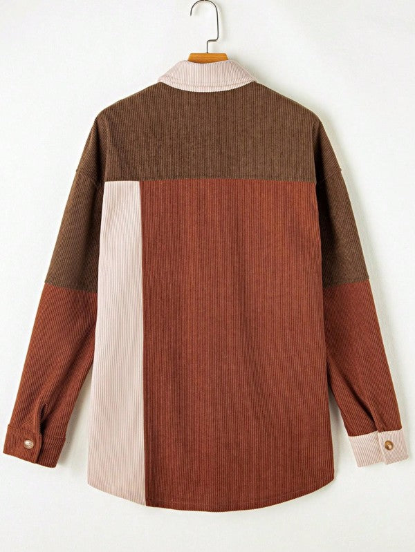 Corduroy Boho Patch Button Shirt Shacket - FamilyClothes