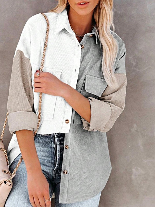 Corduroy Boho Patch Button Shirt Shacket - FamilyClothes
