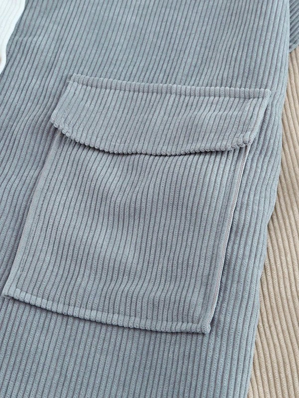 Corduroy Boho Patch Button Shirt Shacket - FamilyClothes