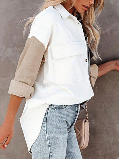 Corduroy Boho Patch Button Shirt Shacket - FamilyClothes