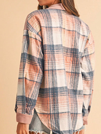 Plaid Corduroy Shacket Shirt with Patch Pockets for a Relaxed Fit - FamilyClothes