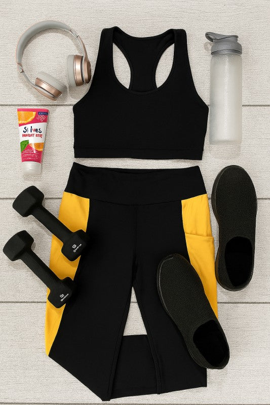 The Yasmine Yellow  Panel Leggings - FamilyClothes