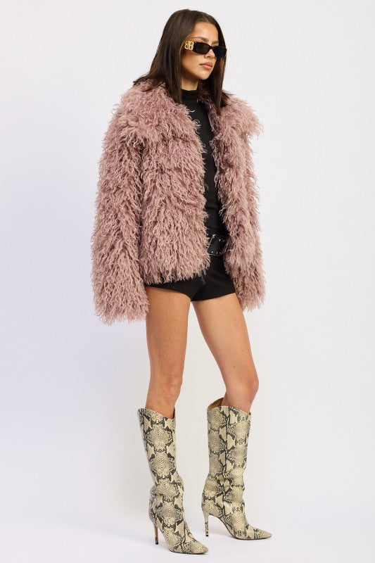 SHAGGY FAUR FUR COAT WITH COLLAR - FamilyClothes
