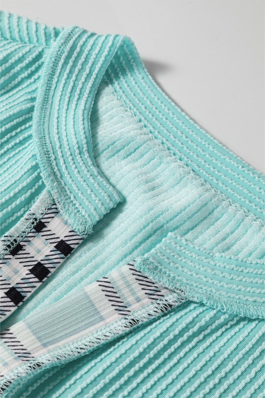 Viscose Corded Texture Plaid Patchwork Split Top - FamilyClothes