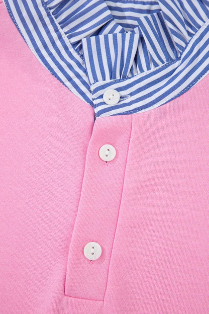 Cotton Striped Collar Puff Sleeve Sweatshirt - FamilyClothes