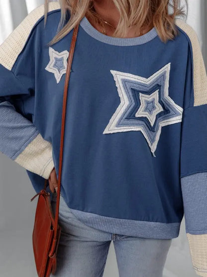 Cotton Patchwork Star Pull Over Sweatshirt - FamilyClothes