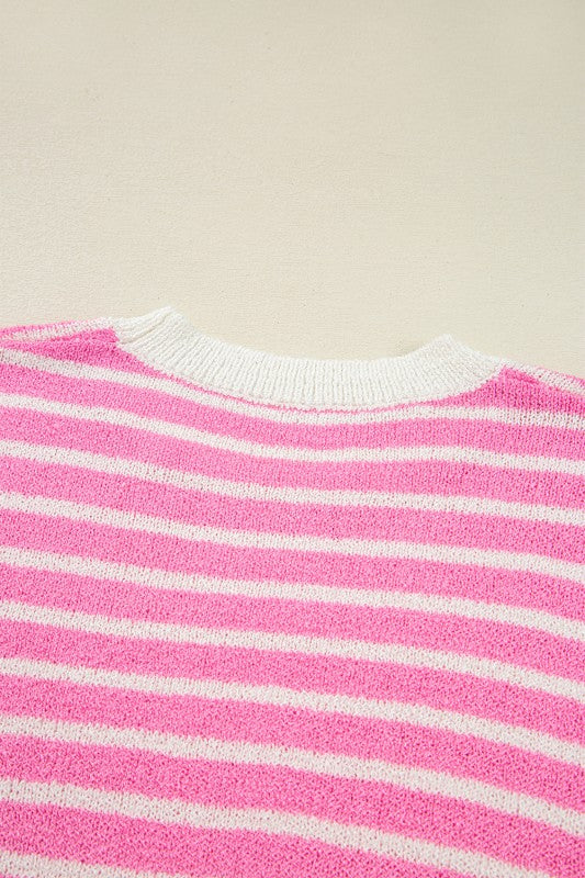 Colorblock Striped Patchwork Dolman  Slit Sweater - FamilyClothes