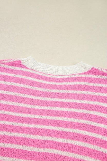 Colorblock Striped Patchwork Dolman  Slit Sweater - FamilyClothes