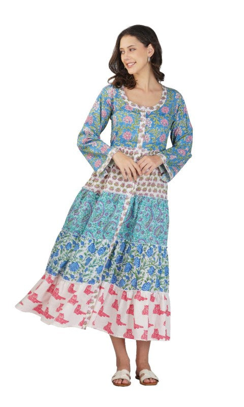 Lotus Blossom Button-Up Maxi Dress - FamilyClothes