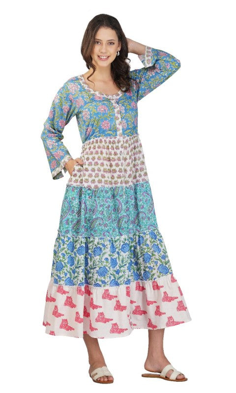 Lotus Blossom Button-Up Maxi Dress - FamilyClothes