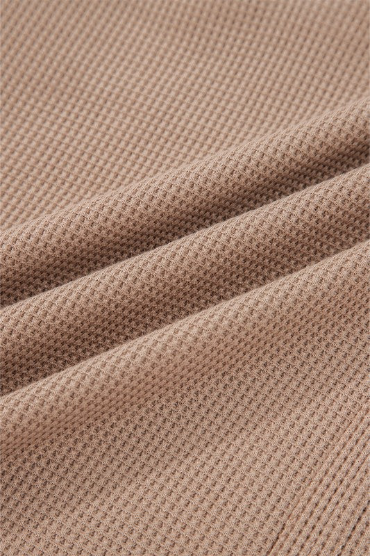 Cotton Waffle Stripe Plaid Patchwork Henley Top - FamilyClothes