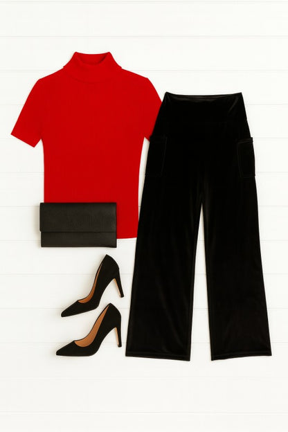 The Regina - Black Velvet Wide Leg Pants - FamilyClothes