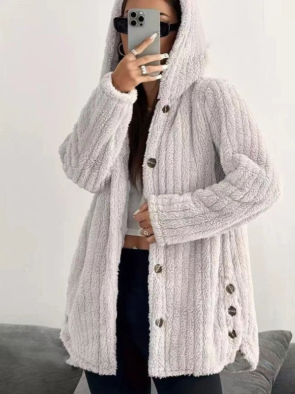 Button-Down Hooded Fleece Jacket - FamilyClothes