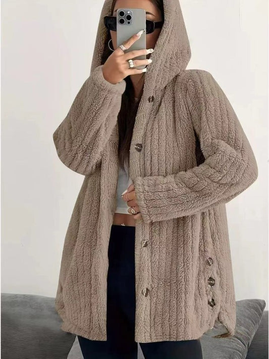 Button-Down Hooded Fleece Jacket - FamilyClothes