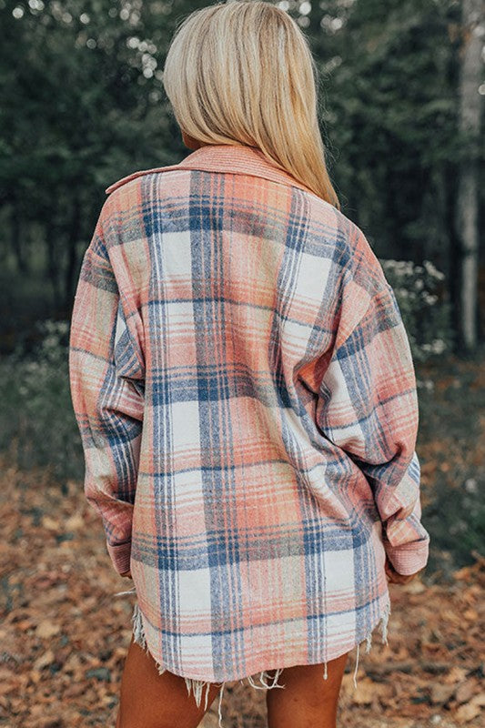 Plaid Corduroy Patchwork Chest Pocket Shacket - FamilyClothes
