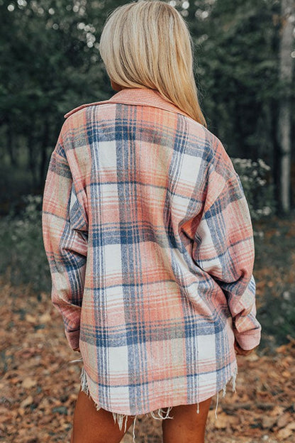 Plaid Corduroy Patchwork Chest Pocket Shacket - FamilyClothes