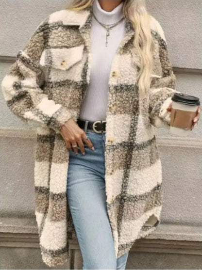Plaid Faux Fur Coat - FamilyClothes