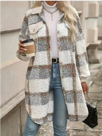 Plaid Faux Fur Coat - FamilyClothes