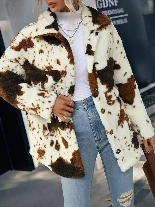 Cow Print Sherpa Jacket - FamilyClothes