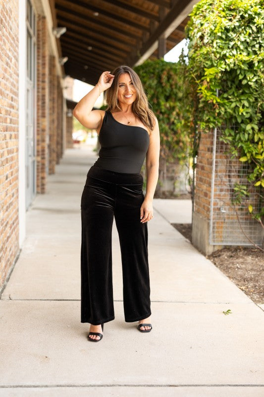 The Regina - Black Velvet Wide Leg Pants - FamilyClothes