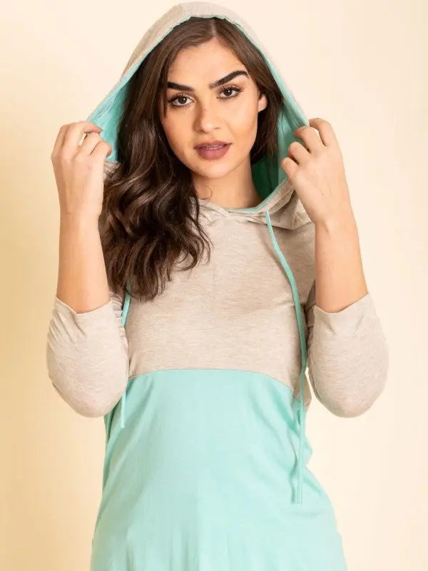 USA Made Rayon Color Block Hooded tunic - FamilyClothes
