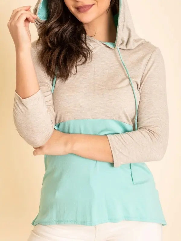 USA Made Rayon Color Block Hooded tunic - FamilyClothes