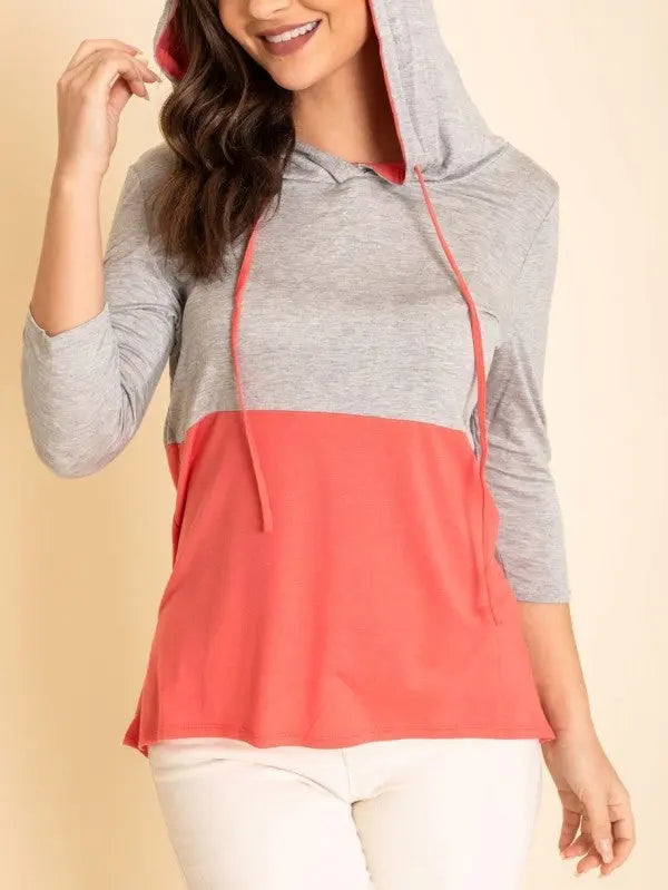 USA Made Rayon Color Block Hooded tunic - FamilyClothes