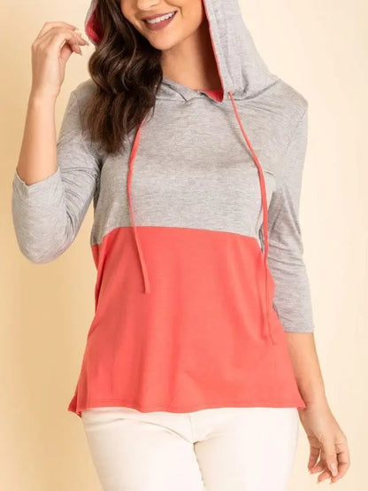 USA Made Rayon Color Block Hooded tunic - FamilyClothes