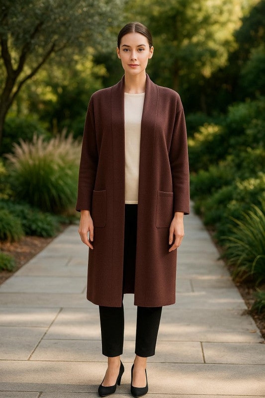 Collard Neck Drop Shoulder Pocket Cardigan - FamilyClothes