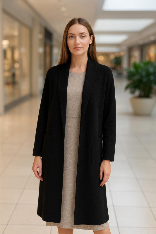 Collard Neck Drop Shoulder Pocket Cardigan - FamilyClothes