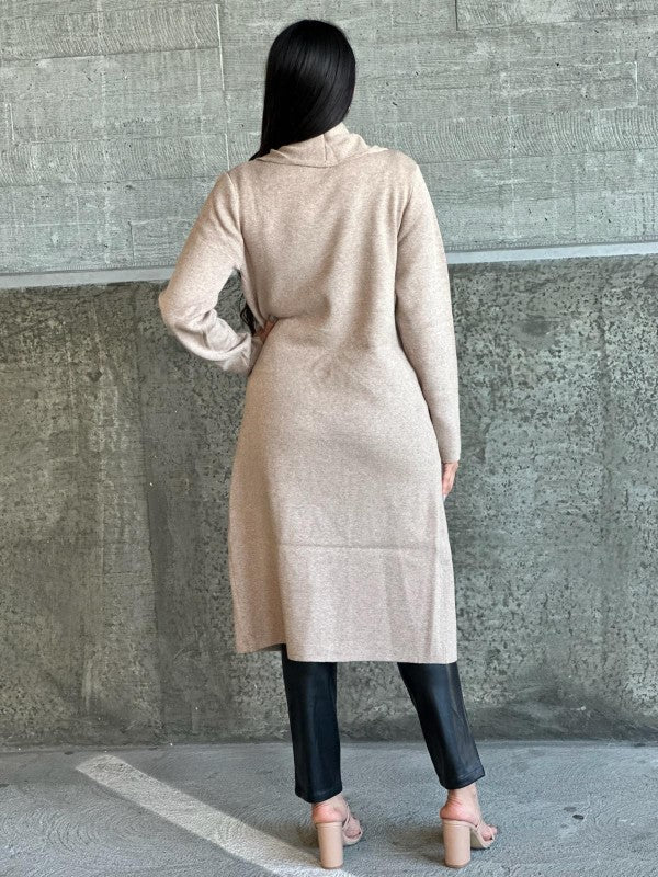 Collard Neck Drop Shoulder Pocket Cardigan - FamilyClothes